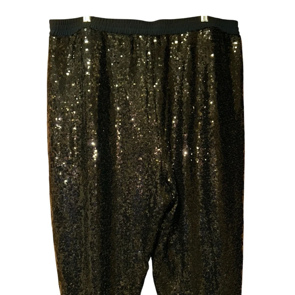 Eloquii Elements Womens Black Sequin Pants Sz 20 High Rise Party Evening Tapered
